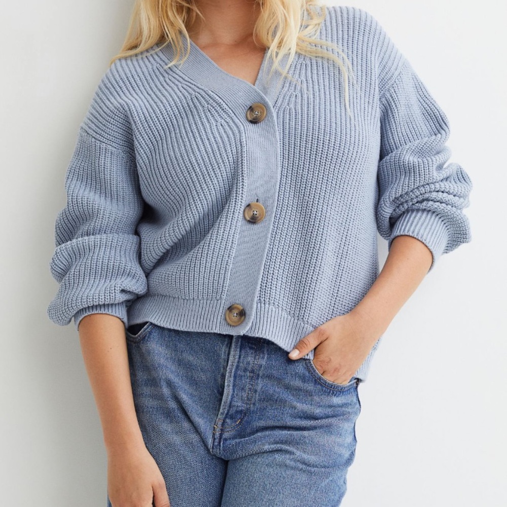 H&M rib knit cardigan light blue size small